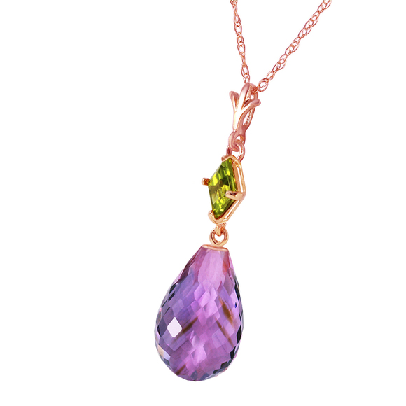 14K. SOLID GOLD NECKLACE WITH PERIDOT & AMETHYST (Rose Gold) - Picture 2 of 3